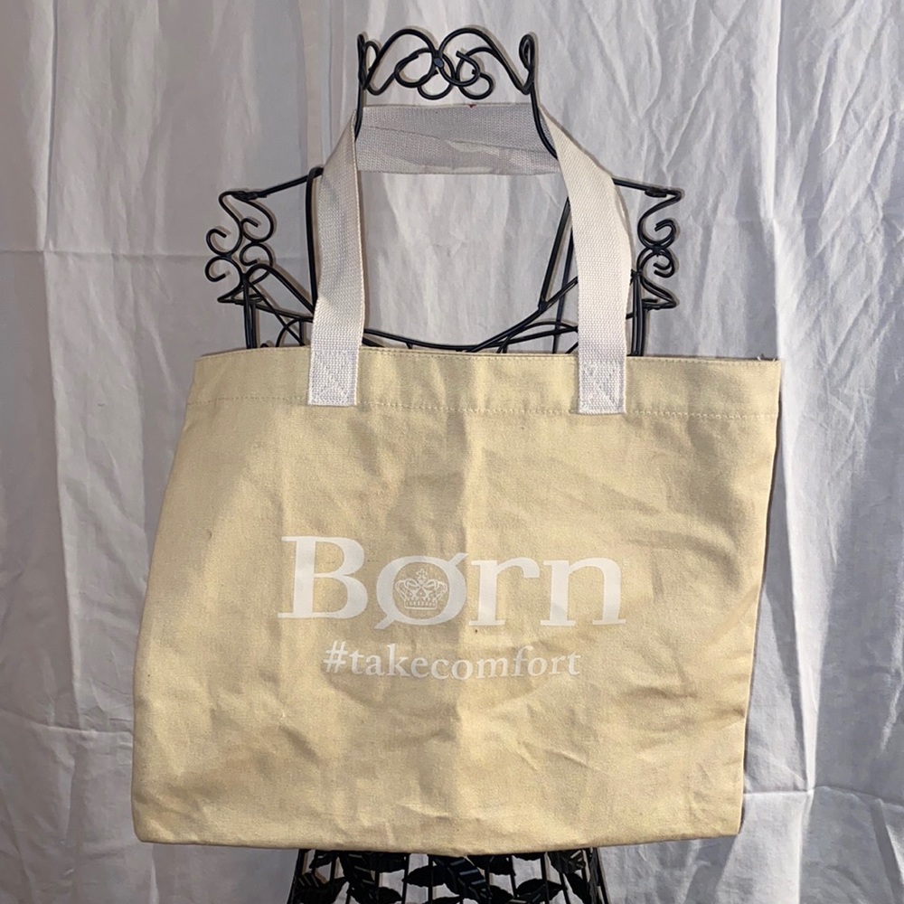 Born light yellow canvas tote